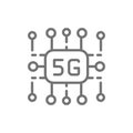 5G internet technology, wireless chip line icon.