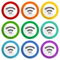 5G internet wireless communication, network vector icons, set of colorful flat design buttons for webdesign and mobile Royalty Free Stock Photo