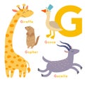 G letter animals set. English alphabet. Vector illustration