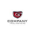 G Letter shield vector logo template. Black and red color