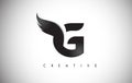 G Letter Wings Logo Design with Black Bird Fly Wing Icon.