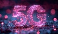 5G logo with light speed effect on dark blue background Royalty Free Stock Photo