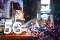 5G or LTE presentation. New York City modern city on the background Royalty Free Stock Photo