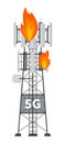 5G mast base station tower on fire