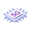 5G microchip isometric icon, advanced technology and high speed wireless connectivity