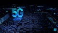 5G and Microprocessor chipset central processor unit on the illumination circuit computer mainboard. Cyber and futuristic concept