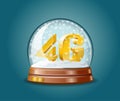 4G mobile communications standard in snow globe.
