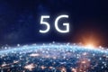 5G mobile internet telecommunication network with high speed wireless data connection technology for smartphones and IoT. Fifth