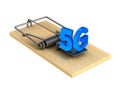 5G and mousetrap on white background. Isolated 3D illustration