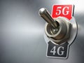 5G 4G network concept. Retro switch with different telecommunication standarts in mobile network