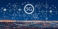 5G network with downtown Los Angeles Royalty Free Stock Photo