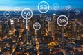 5G network with downtown Los Angeles Royalty Free Stock Photo