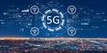 5G network with downtown Los Angeles Royalty Free Stock Photo