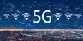 5G network with downtown Los Angeles Royalty Free Stock Photo