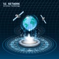 5G Network global internet technology futuristic portal, hologram, high speed data transmission satellite