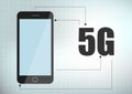 5G network icon and smartphone. 5G new wireless internet wifi connection. Fifth innovative generation of the global high speed Royalty Free Stock Photo