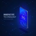 5G network innovation technology banner. Wireless systems and internet. Communication network.