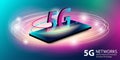 5G network. Innovative generation of the global high speed Internet broadband. New wireless internet wifi connection. Glowing neon Royalty Free Stock Photo