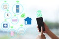 5G network and internet of wireless devices.Connect smart home and electrical appliances,Concept of communication with facilities. Royalty Free Stock Photo