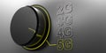 5g network switch black knob in yellow scale on grey background. 3d illustration Royalty Free Stock Photo