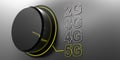 5g network switch black knob in yellow scale on grey background. 3d illustration