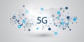 5G Network Label with Icons Representing Various Kind of Devices and Services - High Speed, Broadband Mobile Telecommunication Royalty Free Stock Photo
