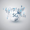 5G Network Label with Icons Representing Various Kind of Devices and Services - High Speed, Broadband Mobile Telecommunication Royalty Free Stock Photo