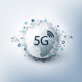 5G Network Label with Icons Representing Various Kind of Devices and Services - High Speed, Broadband Mobile Telecommunication Royalty Free Stock Photo