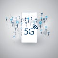 5G Network Label with Icons Representing Various Kind of Devices and Services - High Speed, Broadband Mobile Telecommunication Royalty Free Stock Photo