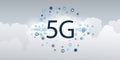 5G Network Label with Ring of  Icons Representing Various Kind of Devices and Services Royalty Free Stock Photo