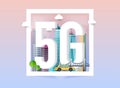 5g network logo in the smart city. Vector technology icon network sign 5G