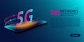 5G network new wireless internet wifi connection. Innovative generation of the global high speed Internet broadband. Glowing neon Royalty Free Stock Photo