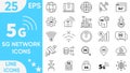 5G network outline web icons set. Connected, no signal, data upload, Wi-Fi, signal strength and more. vector and illustrator set
