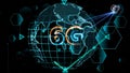 6G network super speed Internet digital world map in monitor digital meter cycle radar 3D Royalty Free Stock Photo