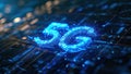 5G network symbol glowing on digital circuitry
