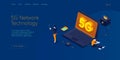 5g network technology in isometric vector illustration. Wireless mobile telecommunication service concept. Marketing website