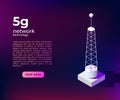 5g network technology poster concept with isometric communication tower. Landing page wireless 5g network connection Royalty Free Stock Photo