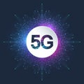 5G network wireless system and internet connection background. 5G symbol communication network. Business technology