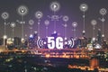 5G Network wireless systems and Internet of Things IoT, Smart city with smart services and icon or hologram, Communication Royalty Free Stock Photo