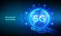 5G network wireless systems and internet of things technology concept. Smart city communication network. 5G wireless mobile