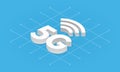 5G network wireless technology isometric. Fifth generation internet, communication, fast connection concept.