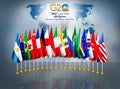 G20 New Delhi summit background.Flags of G 20 member countries