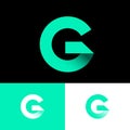 G origami monogram. Green ribbons like letter G initial. Network icon. Typography.