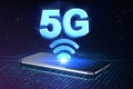 5G pulsing out of a smartphone.