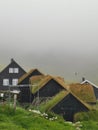 GÃ¡sadalur village and grass roof houses in a cloudy summer day, Vagar, Faroe Islands