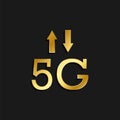 5g, signal, arrows gold icon. Vector illustration of golden style