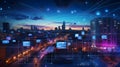 5G Signals Illuminate Interconnected Devices Illustration of Future Urban Landscape, neo, Futuristic Digital City