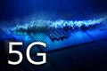 5G signs with blue light fiber optics background and cpu. Communication Concept. 3d illustration Royalty Free Stock Photo