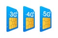 3G 4G 5G Sim Card. Mobile telecommunications technology symbol. Vector illustration.