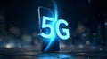 5G smartphone neon network speed technology mobile Royalty Free Stock Photo